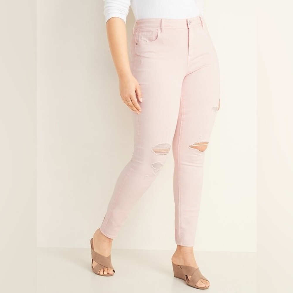 NWOT Women’s Old Navy Mid-Rise Distressed Rockstar Super Skinny Jeans Sz 10 Pink
